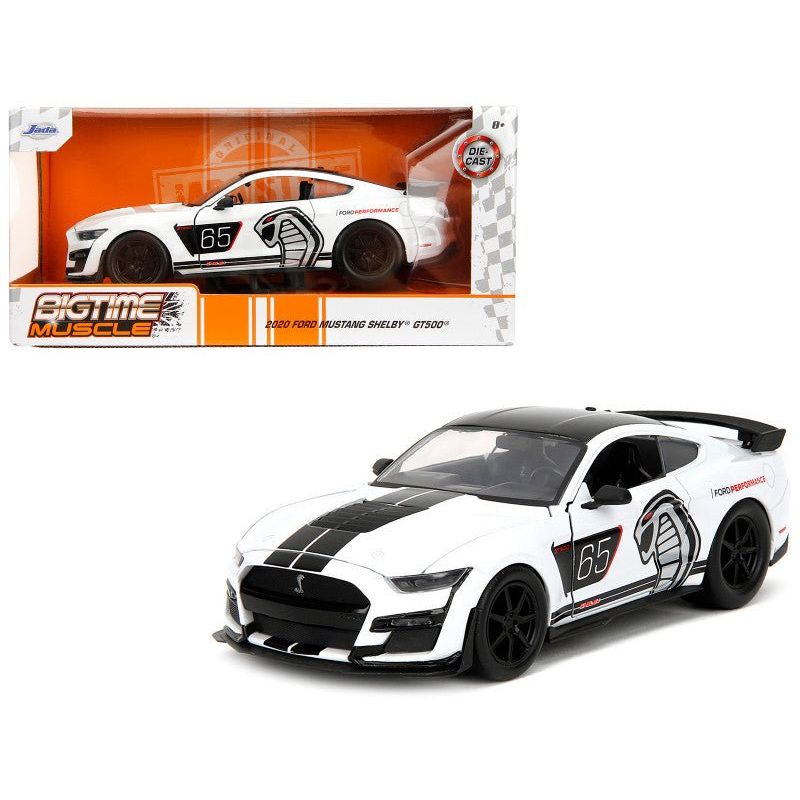 2020 Ford Mustang Shelby GT500 #65 White with Black Top and Stripes "Ford Performance" "Bigtime Muscle" Series 1/24 Diecast Model Car by Jada-Jada-ModelCars.com