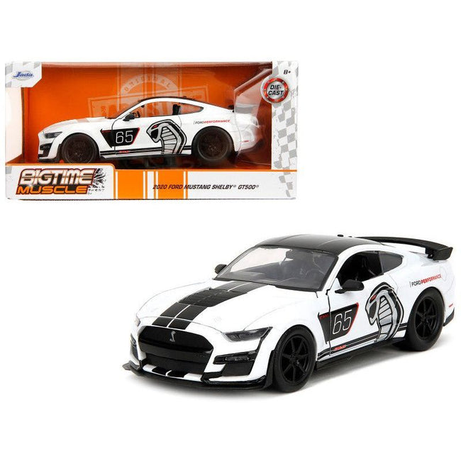 2020 Ford Mustang Shelby GT500 #65 White with Black Top and Stripes "Ford Performance" "Bigtime Muscle" Series 1/24 Diecast Model Car by Jada-Jada-ModelCars.com