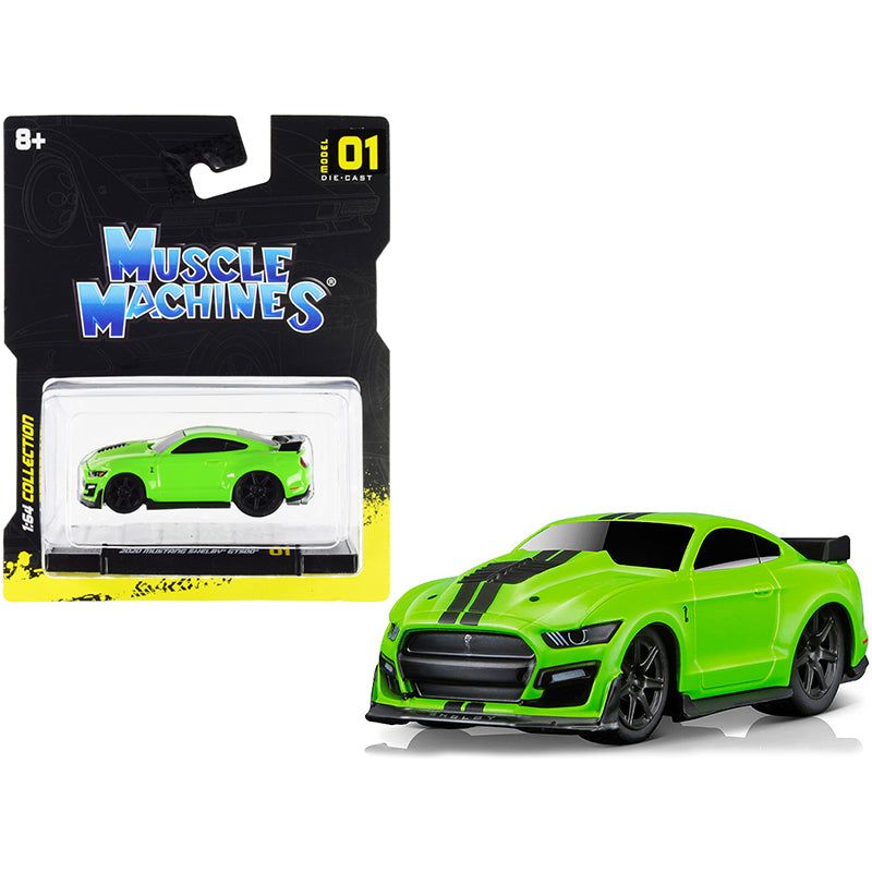 2020 Ford Mustang Shelby GT500 Bright Green with Black Stripes 1/64 Diecast Model Car by Muscle Machines - Muscle Machines - ModelCars.com