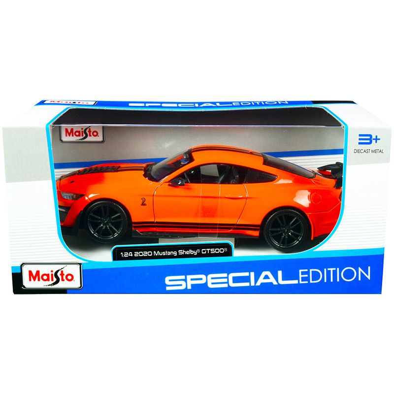 2020 Ford Mustang Shelby GT500 Bright Orange with Black Stripes 1/24 Diecast Model Car by Maisto - Maisto - ModelCars.com