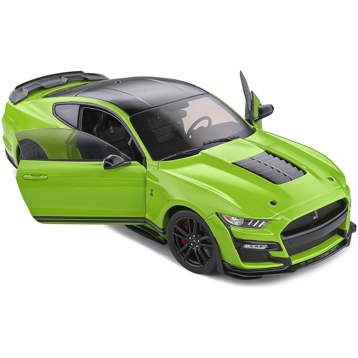 2020 Ford Mustang Shelby GT500 Grabber Lime Green Metallic with Black Top and Stripes 1/18 Diecast Model Car by Solido - Solido - ModelCars.com