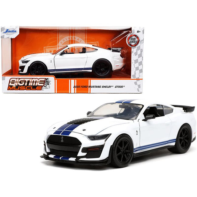 2020 Ford Mustang Shelby GT500 White with Blue Stripes "Bigtime Muscle" Series 1/24 Diecast Model Car by Jada-Jada-ModelCars.com