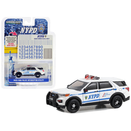 2020 Ford Police Interceptor Utility White "New York City Police Dept (NYPD)" with NYPD Squad Number Decal Sheet "Hot Pursuit - Hobby Exclusive" Series 1/64 Diecast Model Car by Greenlight - Greenlight - ModelCars.com