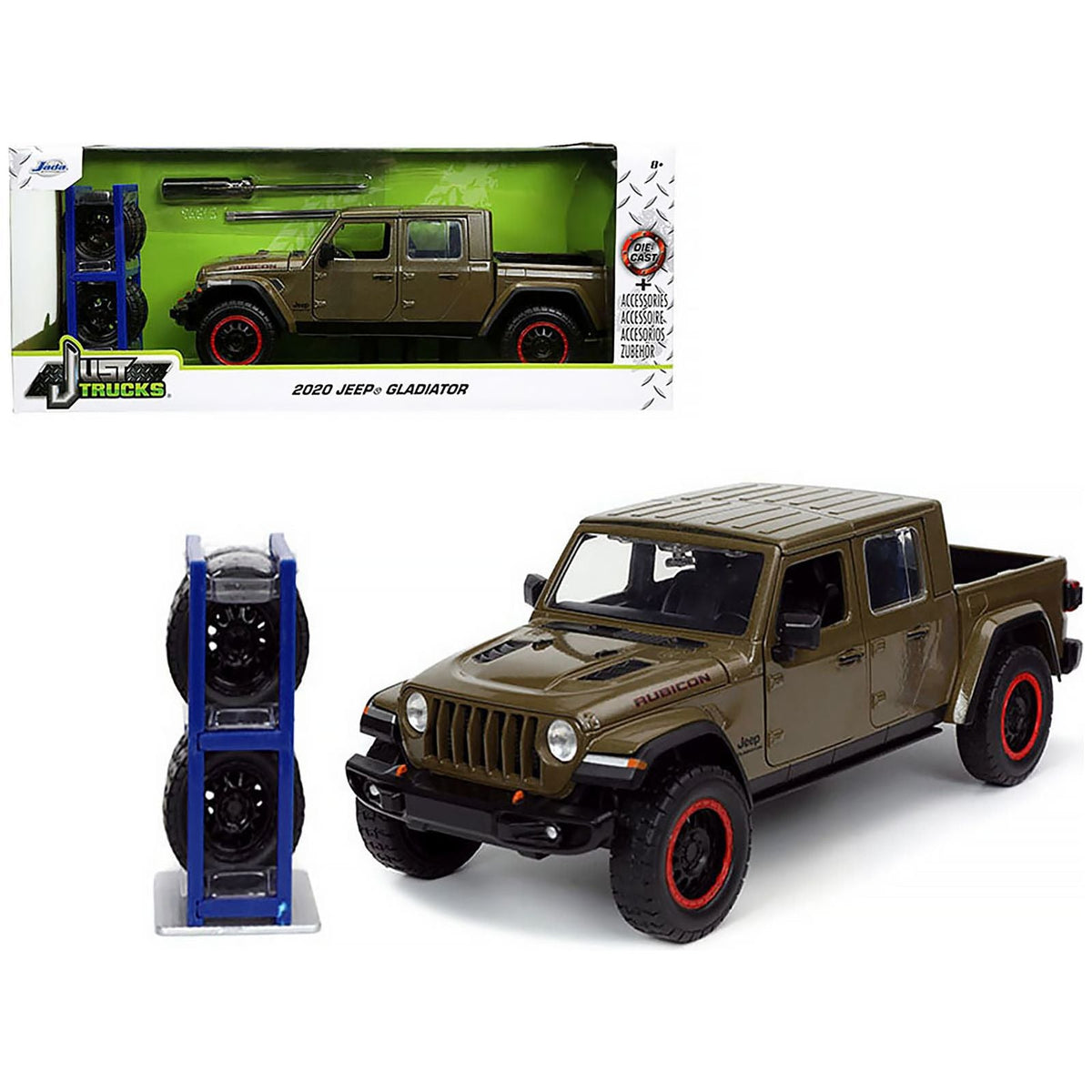 2020 Jeep Gladiator Rubicon Pickup Truck Dark Green Metallic with Extra Wheels "Just Trucks" Series 1/24 Diecast Model Car by Jada - Jada - ModelCars.com