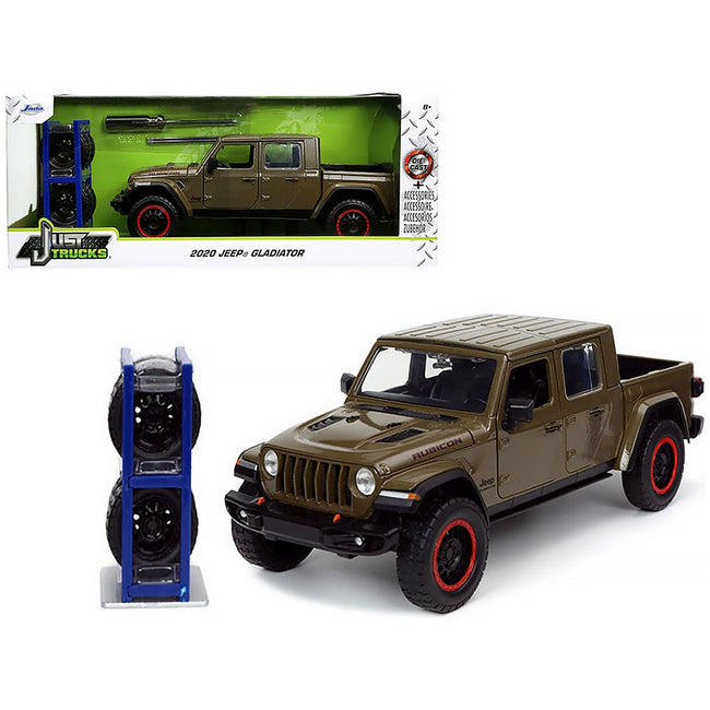 2020 Jeep Gladiator Rubicon Pickup Truck Dark Green Metallic with Extra Wheels "Just Trucks" Series 1/24 Diecast Model Car by Jada - Jada - ModelCars.com