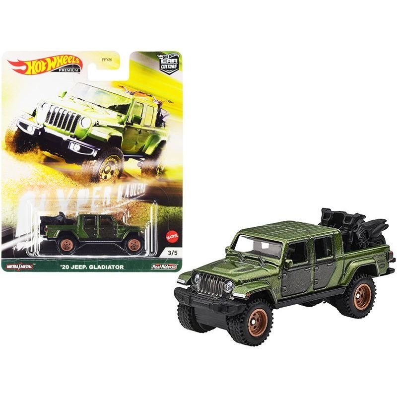 2020 Jeep Gladiator Rubicon Pickup Truck with Two Motorcycles Green Metallic and Gray "Hyper Haulers" Series Diecast Model Car by Hot Wheels-Hotwheels-ModelCars.com
