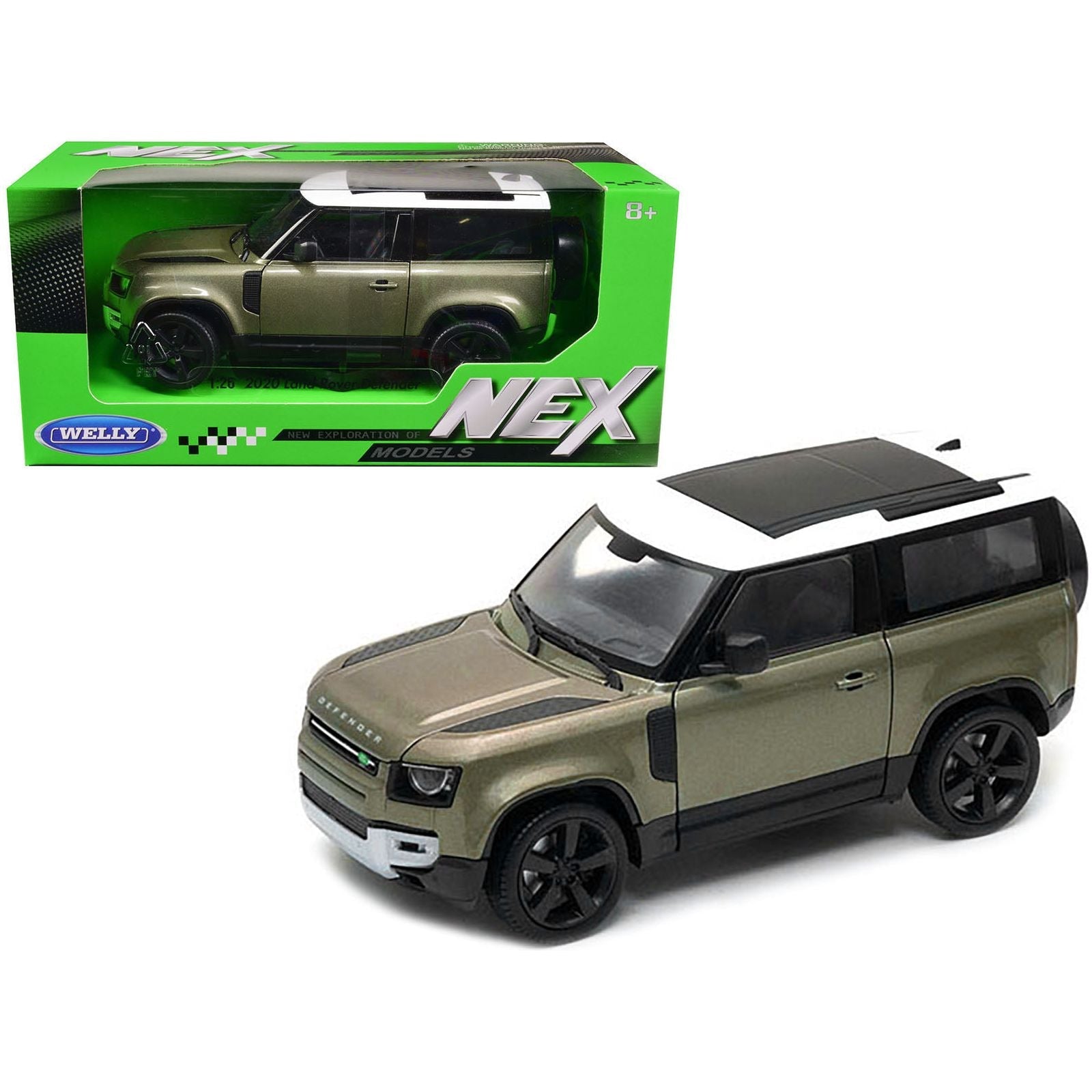 2020 Land Rover Defender Green Metallic with White Top "NEX Models" 1/26 Diecast Model Car by Welly - Welly - ModelCars.com