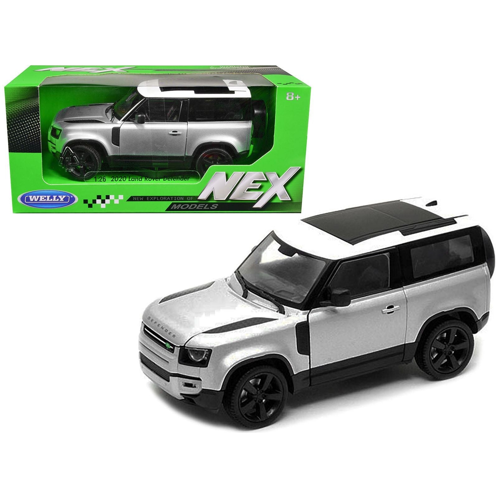 2020 Land Rover Defender Silver Metallic with White Top "NEX Models" 1/26 Diecast Model Car by Welly - Welly - ModelCars.com
