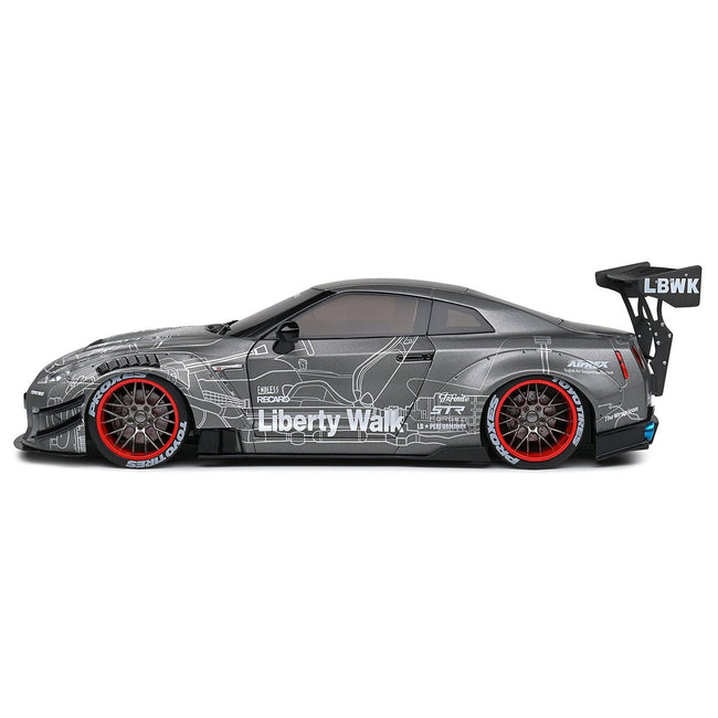 2020 Nissan GT-R (R35) RHD (Right Hand Drive) with Liberty Walk 2.0 Body Kit Dark Silver "Catalogue Design" 1/18 Diecast Model Car by Solido-Solido-ModelCars.com