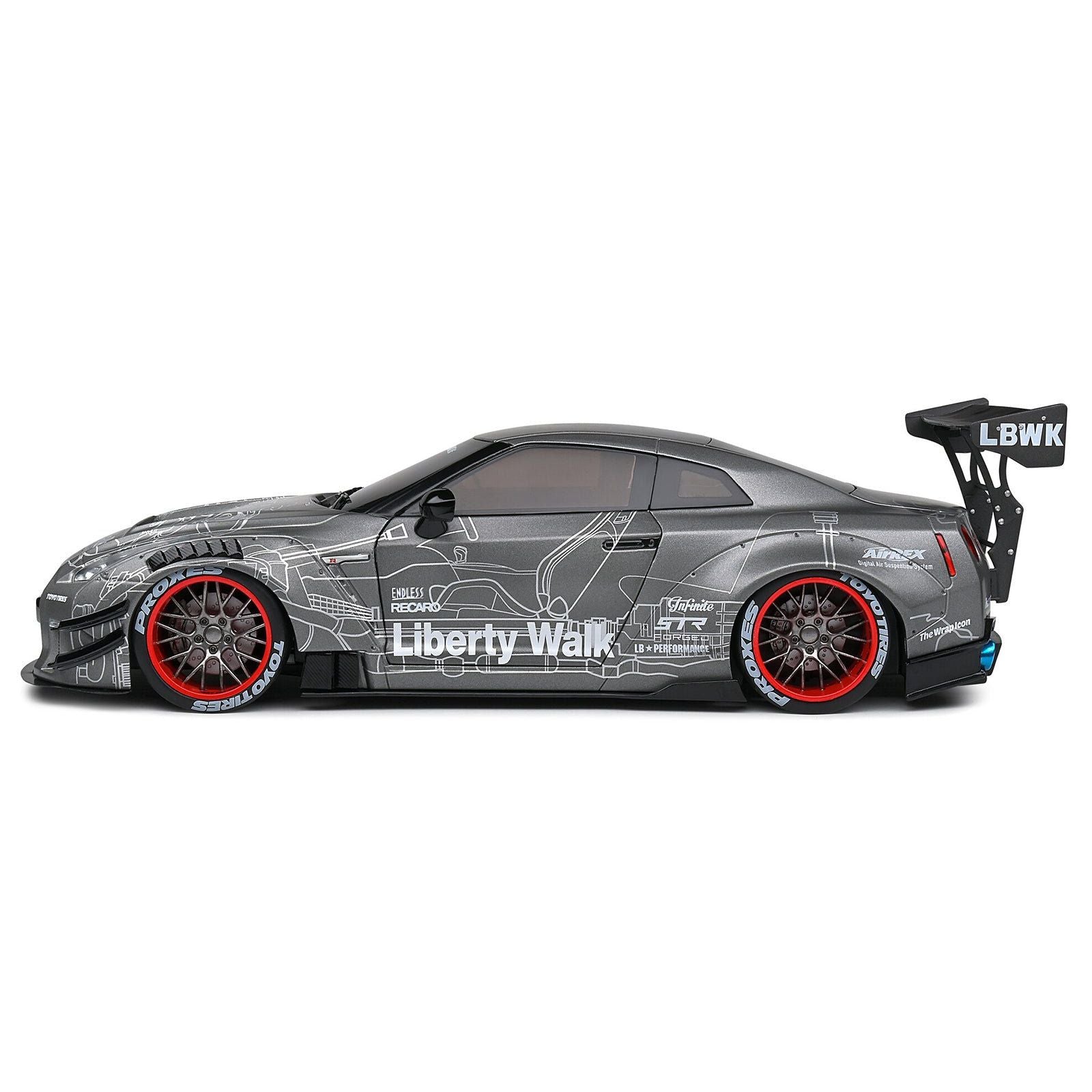 2020 Nissan GT - R (R35) RHD (Right Hand Drive) with Liberty Walk 2.0 Body Kit Dark Silver "Catalogue Design" 1/18 Diecast Model Car by Solido - Solido - ModelCars.com