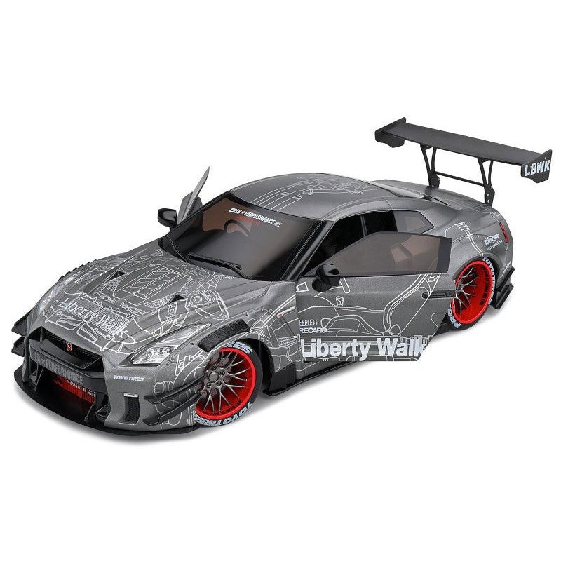 2020 Nissan GT - R (R35) RHD (Right Hand Drive) with Liberty Walk 2.0 Body Kit Dark Silver "Catalogue Design" 1/18 Diecast Model Car by Solido - Solido - ModelCars.com