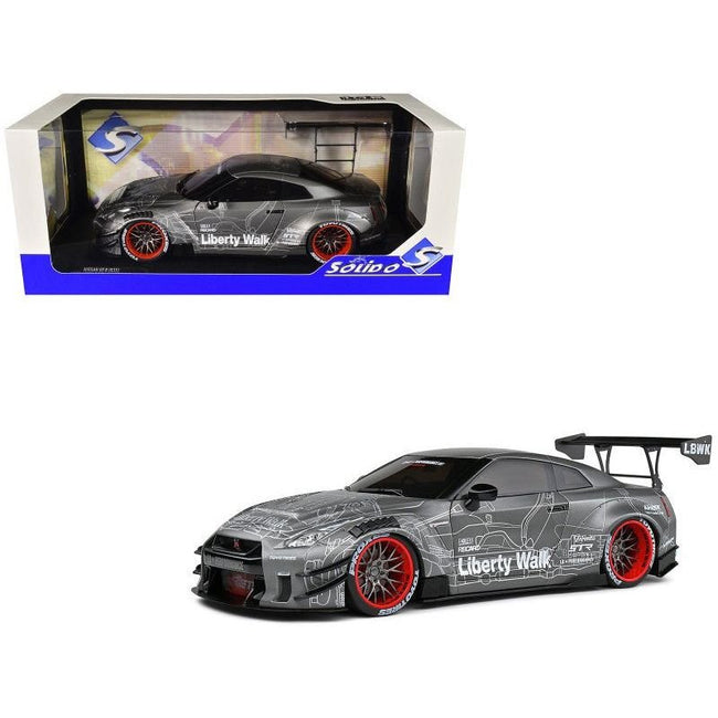 2020 Nissan GT-R (R35) RHD (Right Hand Drive) with Liberty Walk 2.0 Body Kit Dark Silver "Catalogue Design" 1/18 Diecast Model Car by Solido-Solido-ModelCars.com