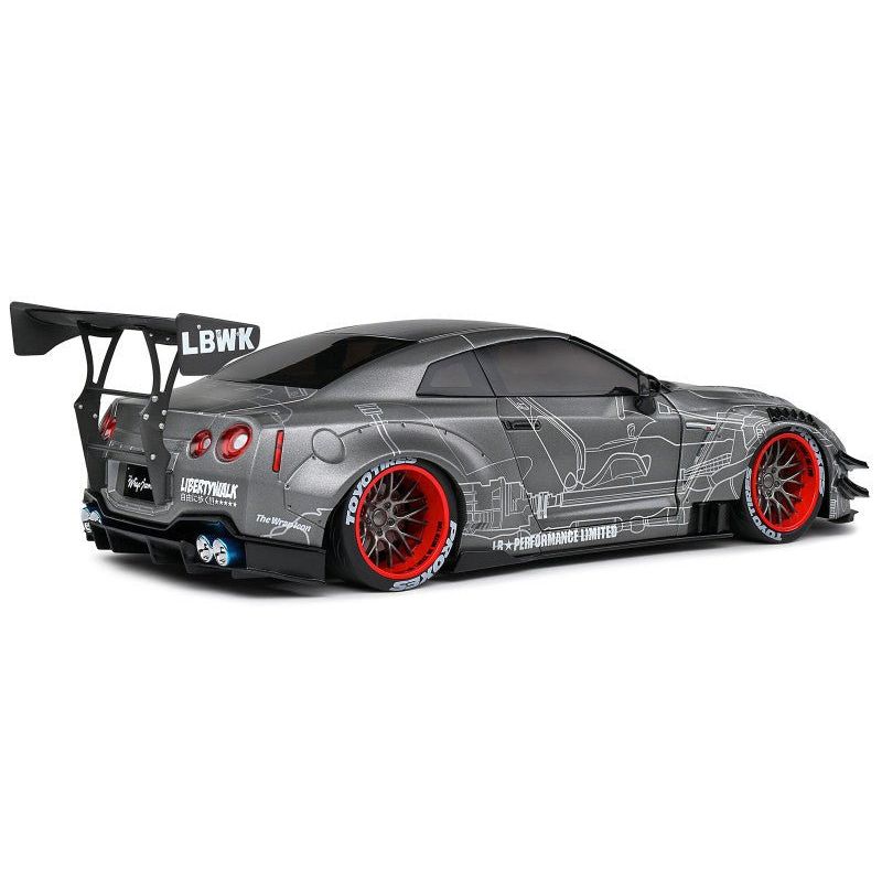 2020 Nissan GT - R (R35) RHD (Right Hand Drive) with Liberty Walk 2.0 Body Kit Dark Silver "Catalogue Design" 1/18 Diecast Model Car by Solido - Solido - ModelCars.com