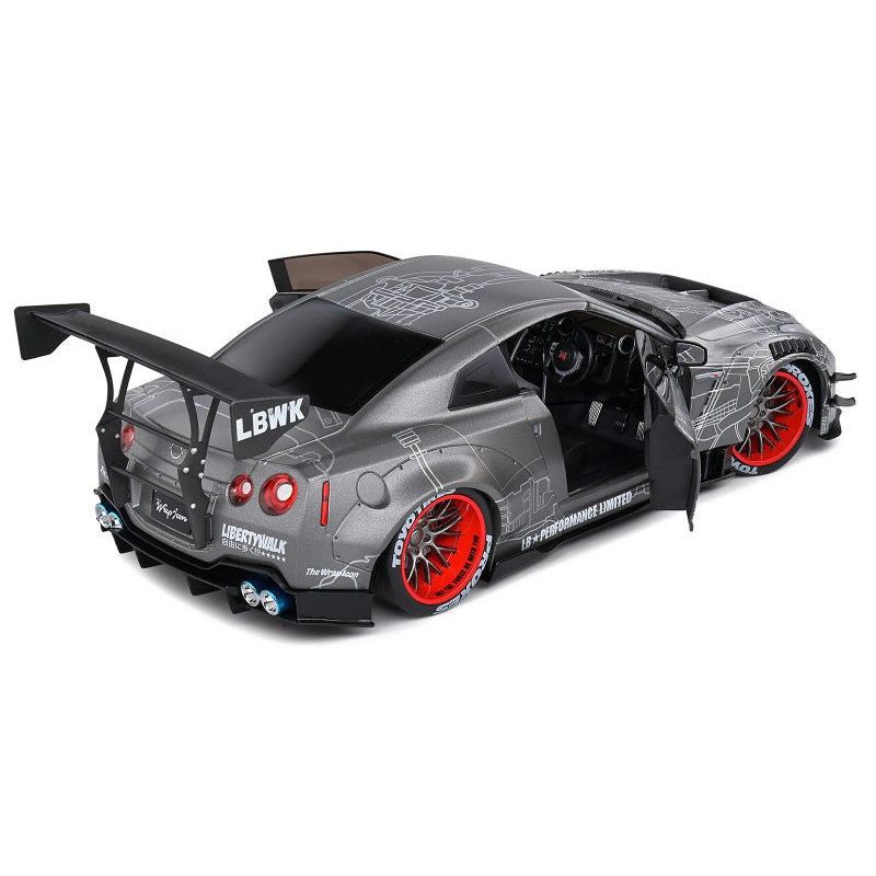 2020 Nissan GT - R (R35) RHD (Right Hand Drive) with Liberty Walk 2.0 Body Kit Dark Silver "Catalogue Design" 1/18 Diecast Model Car by Solido - Solido - ModelCars.com