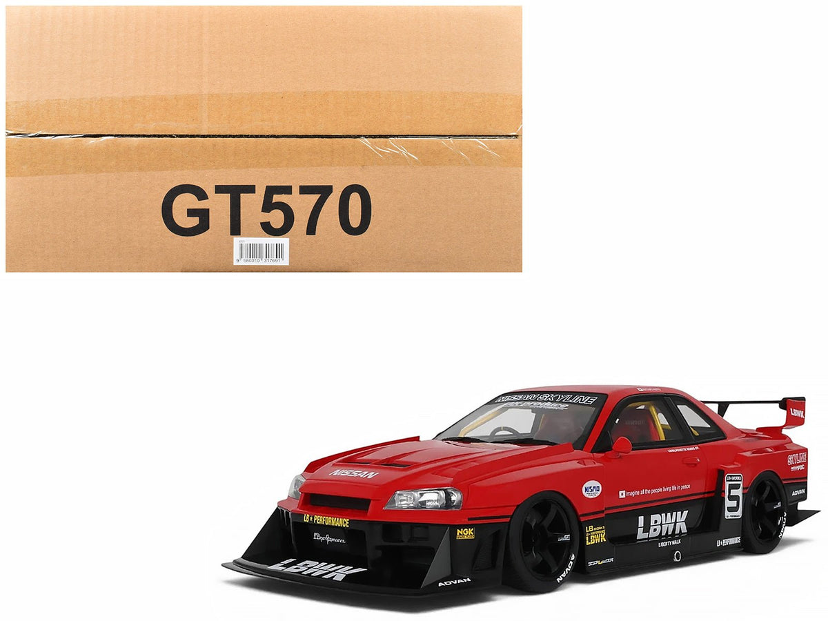 2020 Nissan Skyline GT-R (R34) LB-Super Silhouette RHD (Right Hand Drive) 5 Red and Black 1/18 Model Car by GT Spirit-GT Spirit-ModelCars.com