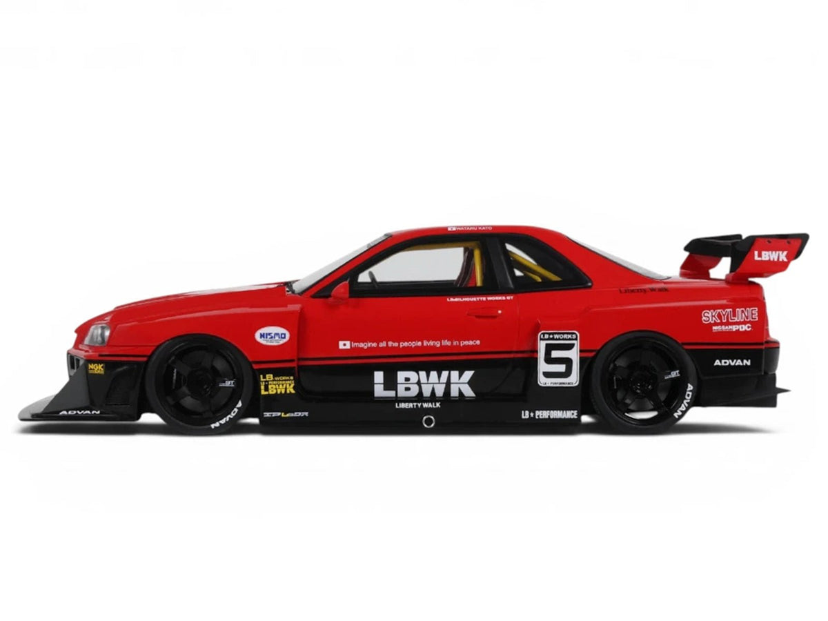 2020 Nissan Skyline GT-R (R34) LB-Super Silhouette RHD (Right Hand Drive) 5 Red and Black 1/18 Model Car by GT Spirit-GT Spirit-ModelCars.com