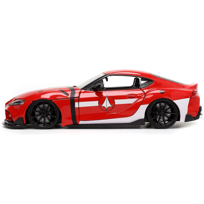 2020 Toyota Supra Red with Graphics and Miriya Sterling Diecast Figurine "Robotech" "Hollywood Rides" Series 1/24 Diecast Model Car by Jada-Jada-ModelCars.com