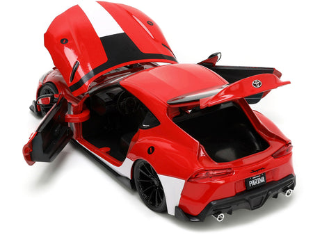 2020 Toyota Supra Red with Graphics and Miriya Sterling Diecast Figurine "Robotech" "Hollywood Rides" Series 1/24 Diecast Model Car by Jada-Jada-ModelCars.com
