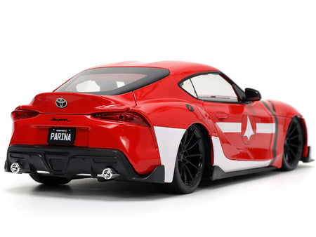 2020 Toyota Supra Red with Graphics and Miriya Sterling Diecast Figurine "Robotech" "Hollywood Rides" Series 1/24 Diecast Model Car by Jada-Jada-ModelCars.com