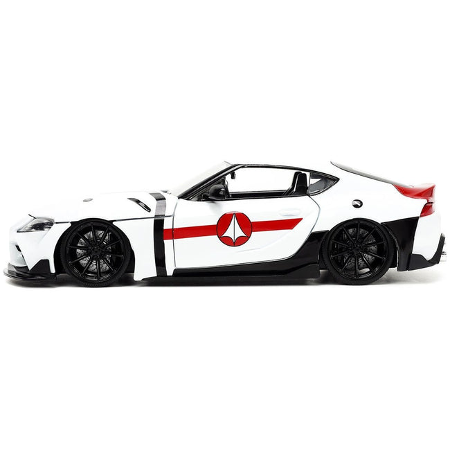 2020 Toyota Supra White and Rick Hunter Diecast Figurine "Robotech" "Hollywood Rides" Series 1/24 Diecast Model Car by Jada-Jada-ModelCars.com