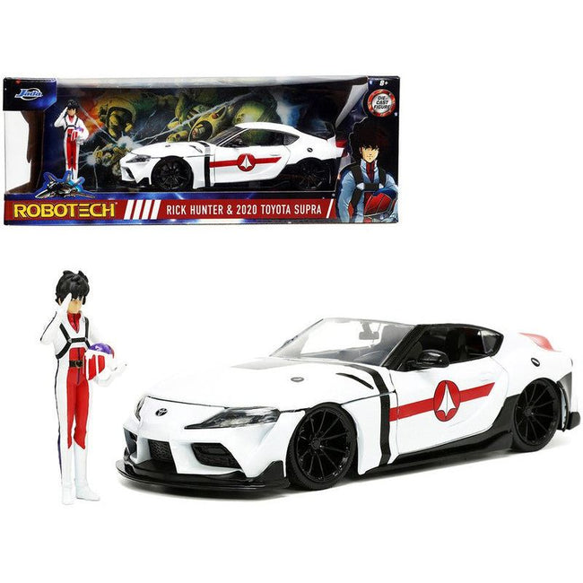 2020 Toyota Supra White and Rick Hunter Diecast Figurine "Robotech" "Hollywood Rides" Series 1/24 Diecast Model Car by Jada-Jada-ModelCars.com