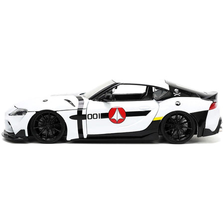 2020 Toyota Supra White and Roy Focker Diecast Figurine "Robotech" "Hollywood Rides" Series 1/24 Diecast Model Car by Jada-Jada-ModelCars.com