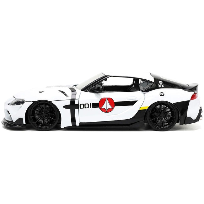 2020 Toyota Supra White and Roy Focker Diecast Figurine "Robotech" "Hollywood Rides" Series 1/24 Diecast Model Car by Jada-Jada-ModelCars.com