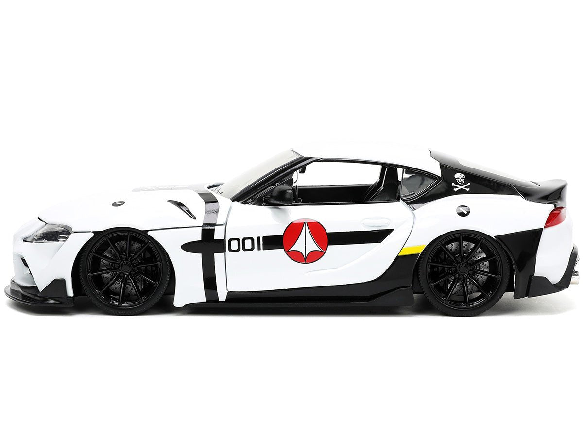 2020 Toyota Supra White and Roy Focker Diecast Figurine "Robotech" "Hollywood Rides" Series 1/24 Diecast Model Car by Jada-Jada-ModelCars.com
