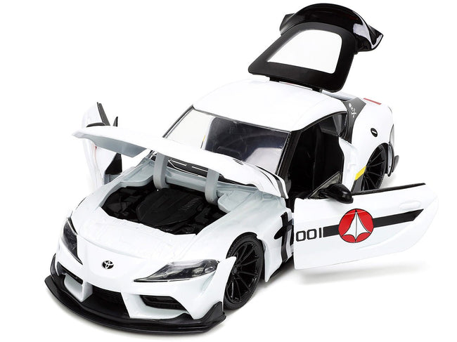 2020 Toyota Supra White and Roy Focker Diecast Figurine "Robotech" "Hollywood Rides" Series 1/24 Diecast Model Car by Jada-Jada-ModelCars.com