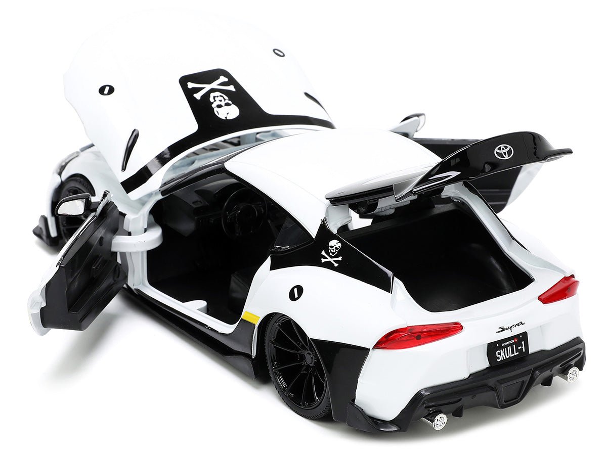 2020 Toyota Supra White and Roy Focker Diecast Figurine "Robotech" "Hollywood Rides" Series 1/24 Diecast Model Car by Jada-Jada-ModelCars.com