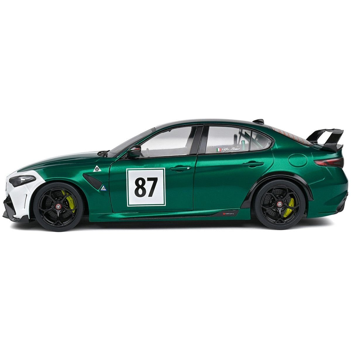 2021 Alfa Romeo Giulia GTA M 87 Green Metallic with Carbon Top and White Stripes "Nurburgring 1973" Tribute "Competition" Series 1/18 Diecast Model Car by Solido - Solido - ModelCars.com