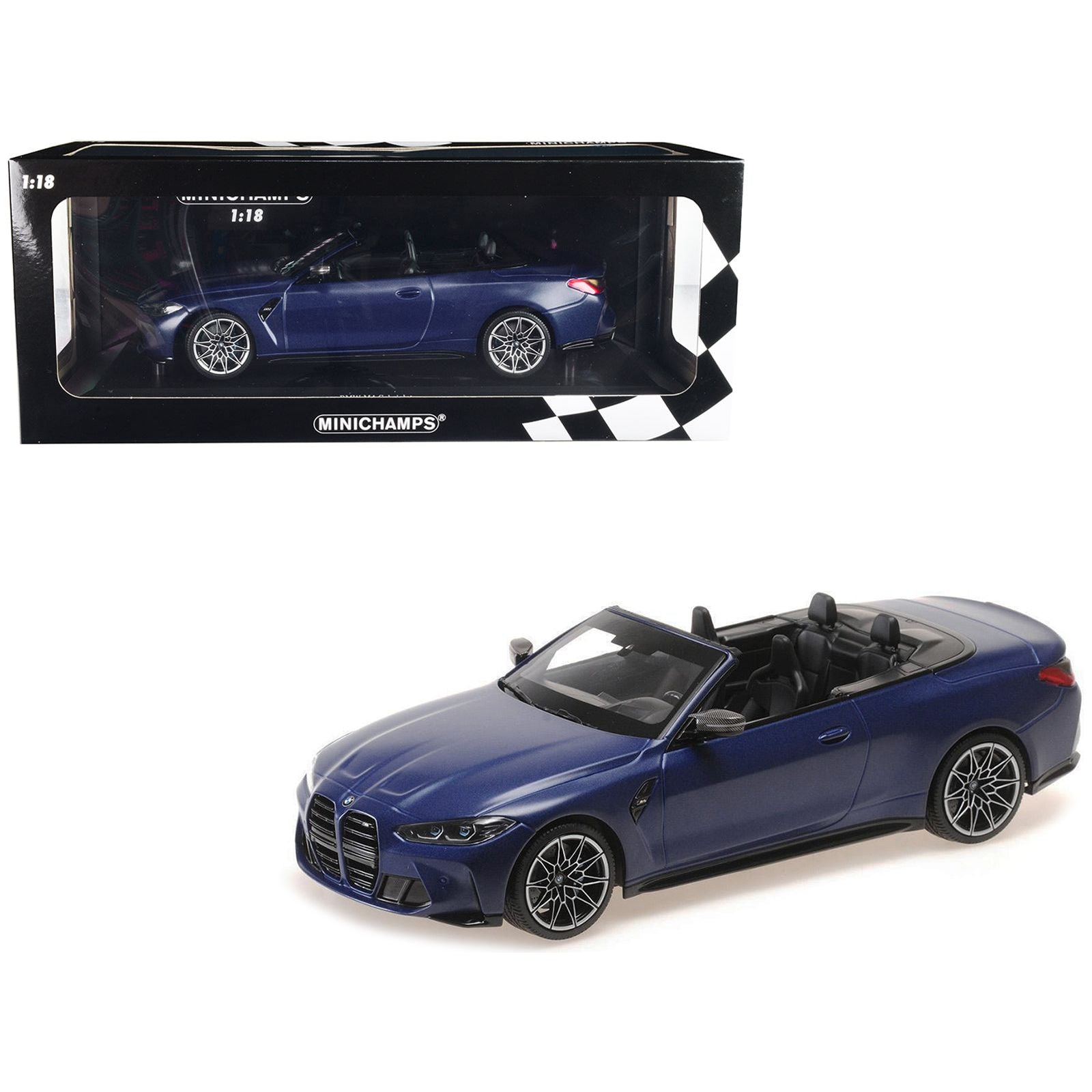 2021 BMW M4 Cabriolet Matt Blue Metallic Limited Edition to 438 pieces Worldwide 1/18 Diecast Model Car by Minichamps - Minichamps - ModelCars.com