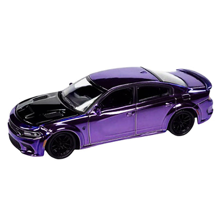 2021 Dodge Charger SRT Hellcat Redeye Purple Chrome with Black Hood Limited Edition to 2496 pieces Worldwide 1/64 Diecast Model Car by Auto World - Autoworld - ModelCars.com