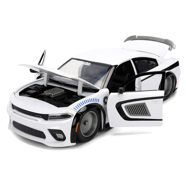 2021 Dodge Charger SRT Hellcat White with Graphics and Stormtrooper Figure "Star Wars" Franchise "Hollywood Rides" Series 1/24 Diecast Model Car by Jada-Jada-ModelCars.com