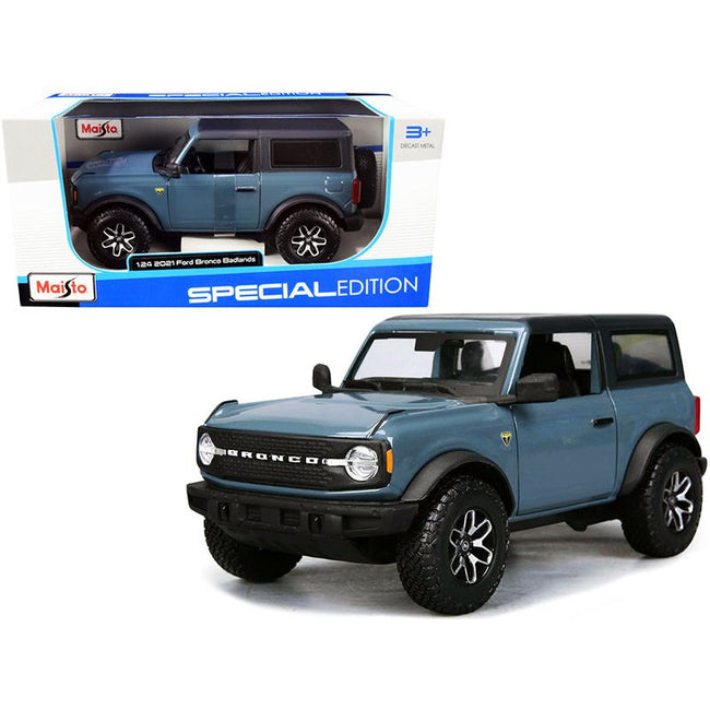 2021 Ford Bronco Badlands Blue with Black Top "Special Edition" 1/24 Diecast Model Car by Maisto-Maisto-ModelCars.com