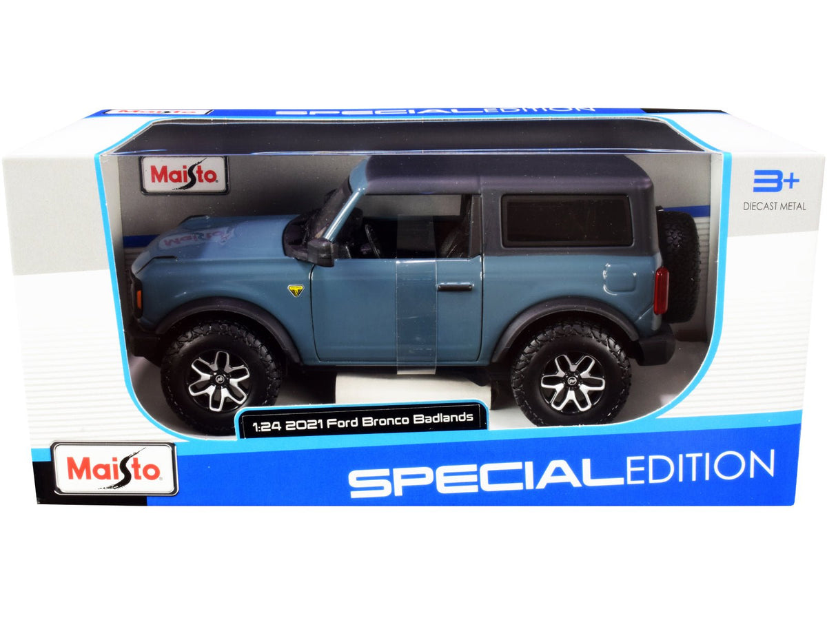 2021 Ford Bronco Badlands Blue with Black Top "Special Edition" 1/24 Diecast Model Car by Maisto-Maisto-ModelCars.com