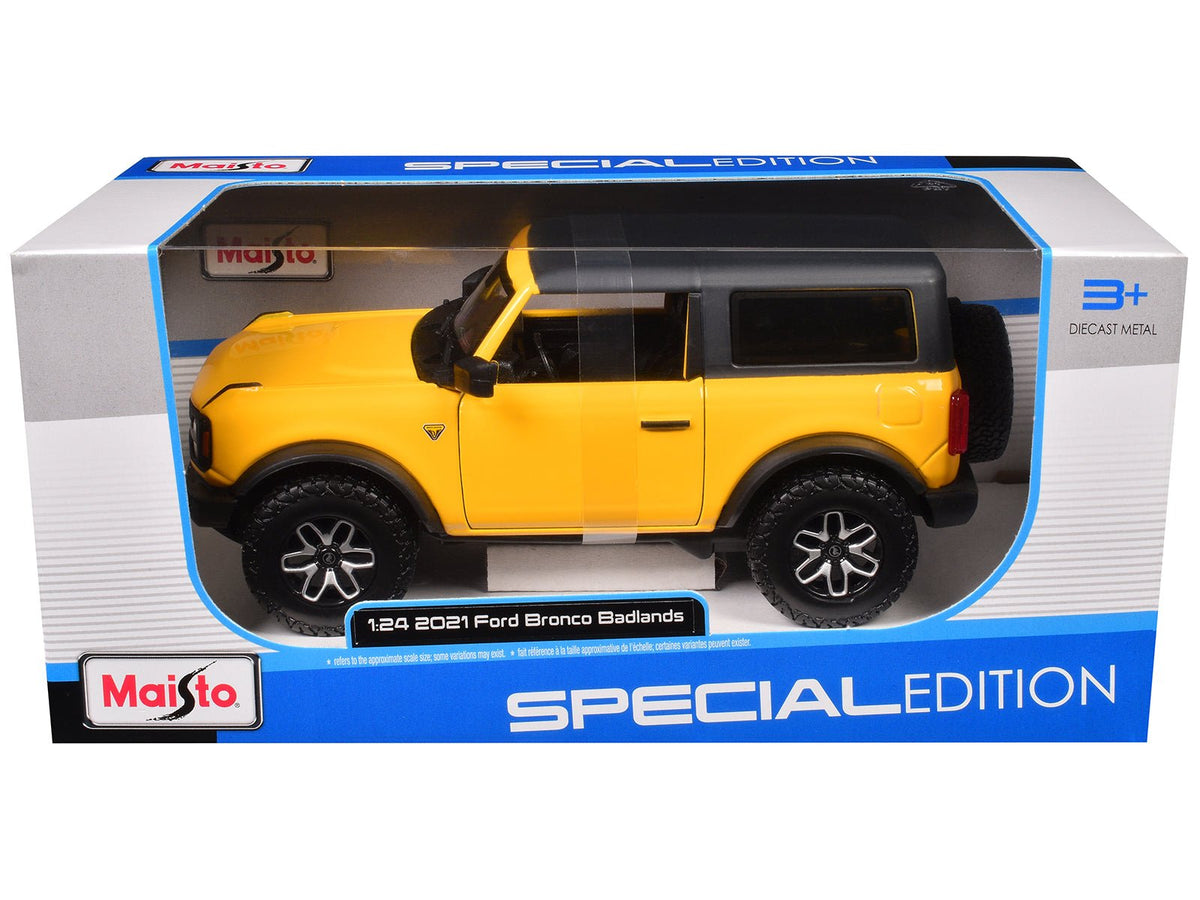 2021 Ford Bronco Badlands Yellow with Black Top "Special Edition" 1/24 Diecast Model Car by Maisto-Maisto-ModelCars.com