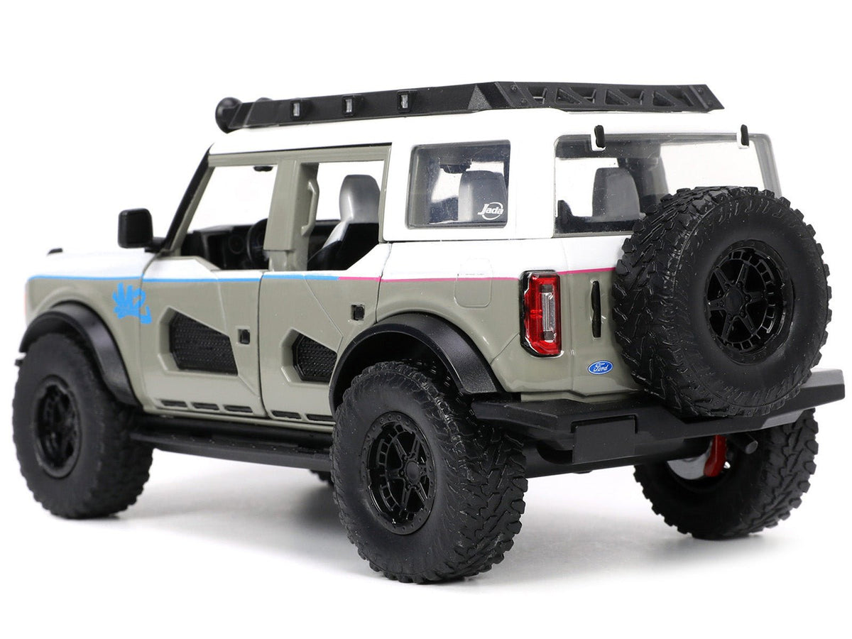 2021 Ford Bronco Gray and White with Matt Black Hood with Roof Rack "M2 Motoring" "Just Trucks" Series 1/24 Diecast Model Car by Jada-Jada-ModelCars.com