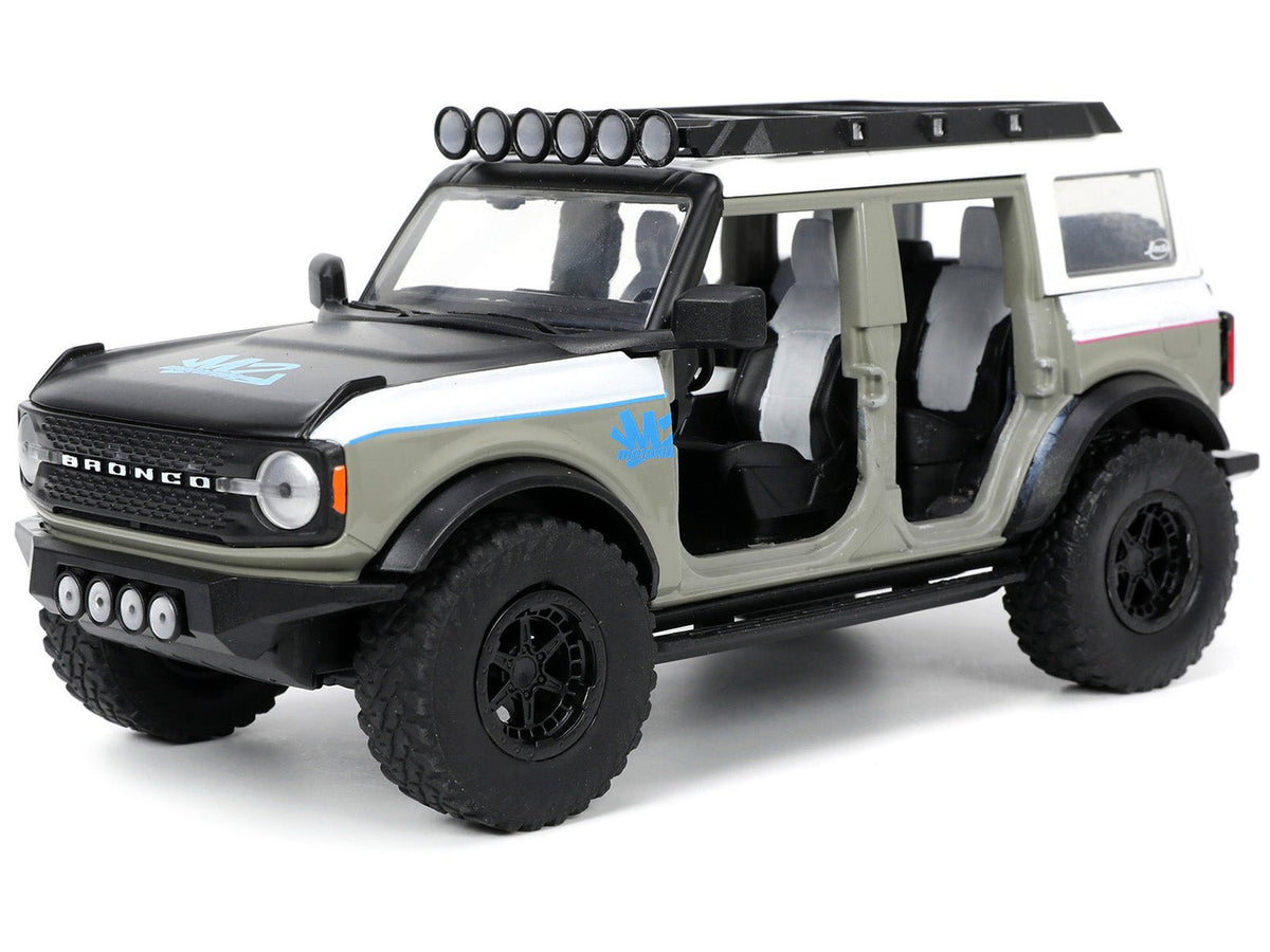 2021 Ford Bronco Gray and White with Matt Black Hood with Roof Rack "M2 Motoring" "Just Trucks" Series 1/24 Diecast Model Car by Jada-Jada-ModelCars.com