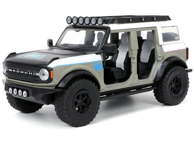 2021 Ford Bronco Gray and White with Matt Black Hood with Roof Rack "M2 Motoring" "Just Trucks" Series 1/24 Diecast Model Car by Jada-Jada-ModelCars.com