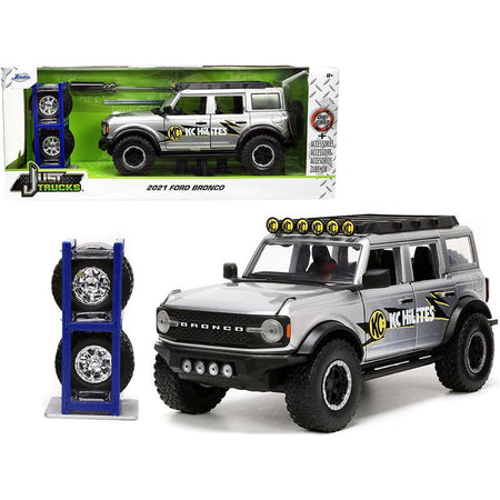 2021 Ford Bronco Gray Metallic "KC HiLiTES" with Extra Wheels "Just Trucks" Series 1/24 Diecast Model Car by Jada - Jada - ModelCars.com