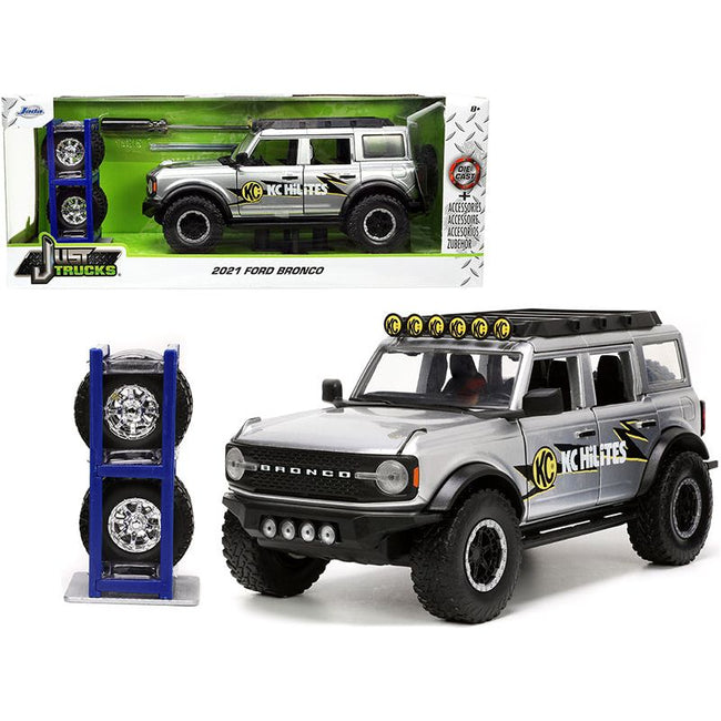 2021 Ford Bronco Gray Metallic "KC HiLiTES" with Extra Wheels "Just Trucks" Series 1/24 Diecast Model Car by Jada-Jada-ModelCars.com
