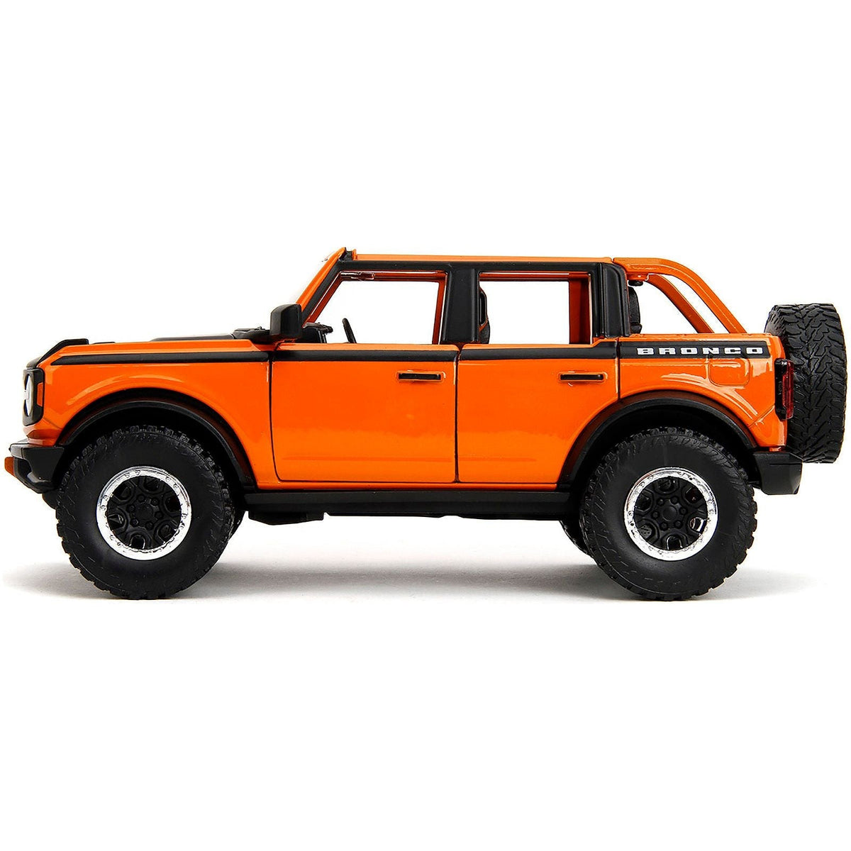 2021 Ford Bronco Open-Top Orange with Black Stripes and Hood with Extra Wheels "Just Trucks" Series 1/24 Diecast Model Car by Jada-Jada-ModelCars.com