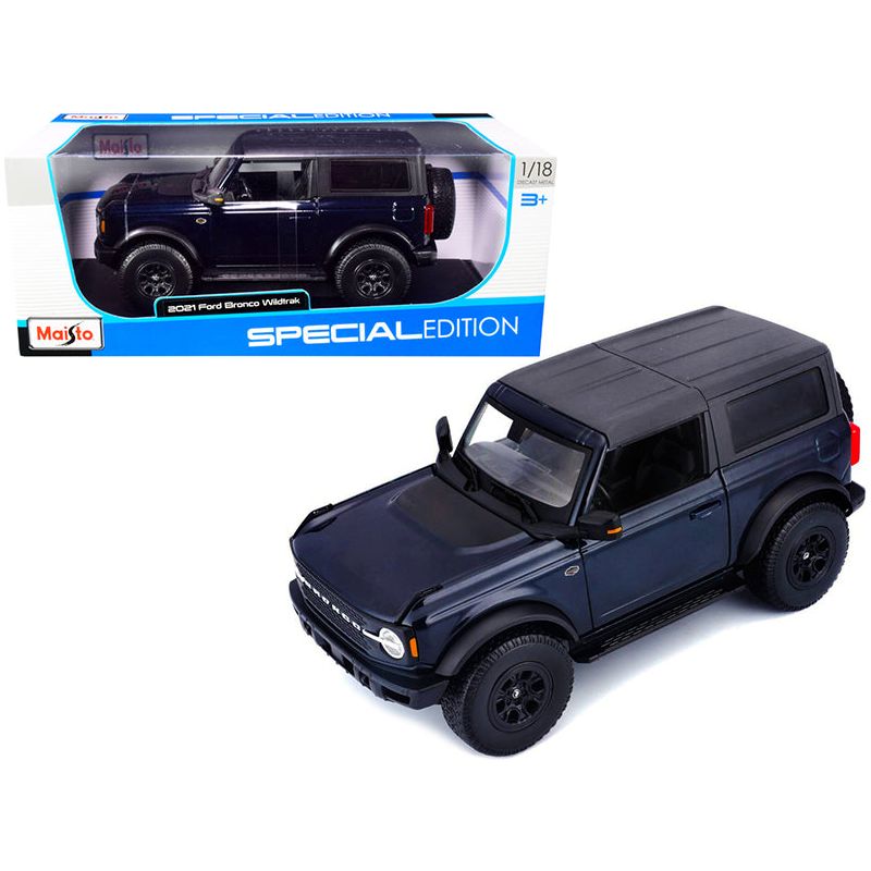 2021 Ford Bronco Wildtrak Dark Blue Metallic with Dark Gray Top "Special Edition" 1/18 Diecast Model Car by Maisto - Maisto - ModelCars.com