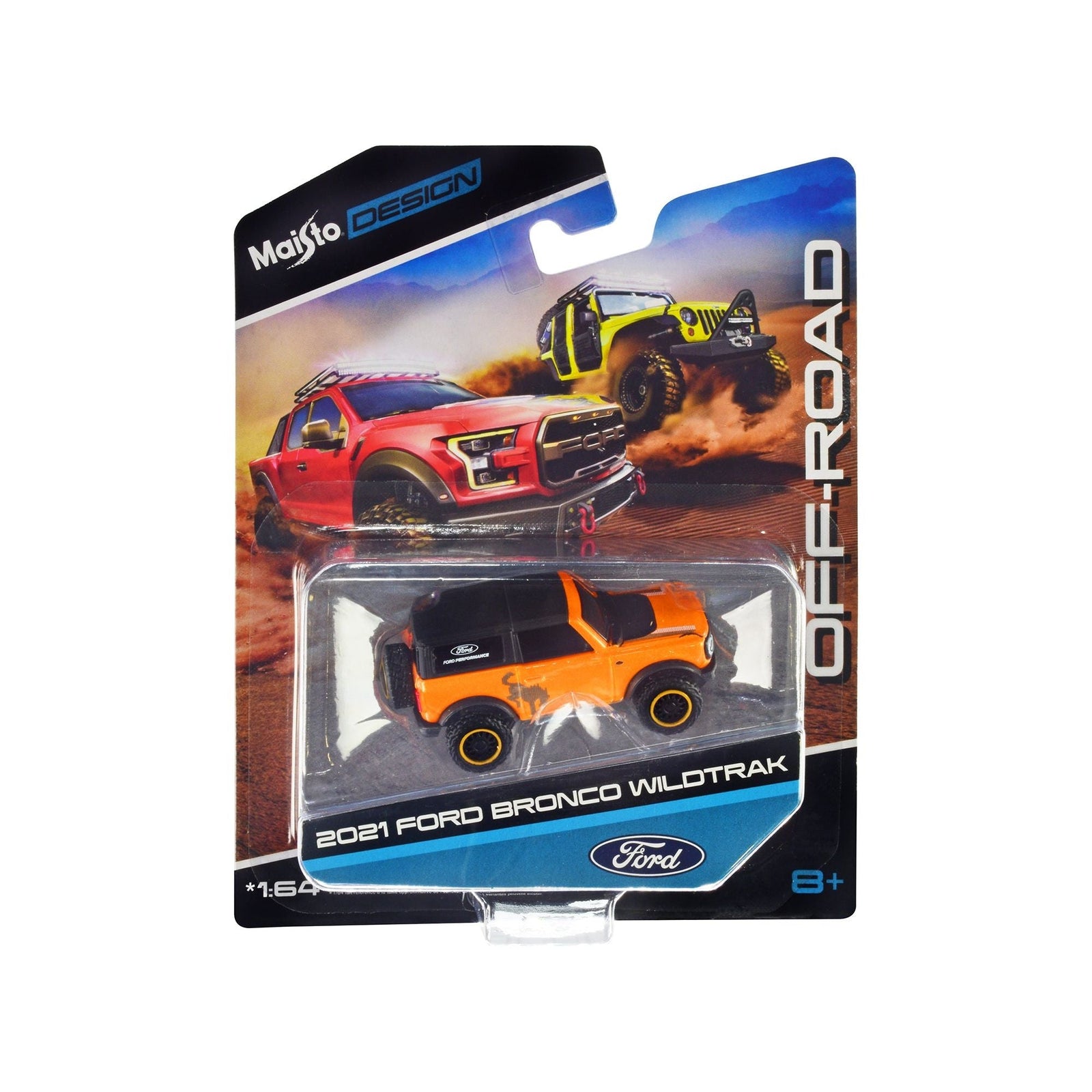 2021 Ford Bronco Wildtrak Orange Metallic with Black Top "Off - Road" "Maisto Design" Series 1/64 Diecast Model Car by Maisto - Maisto - ModelCars.com