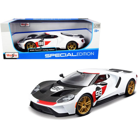 2021 Ford GT 98 White "Heritage Edition" 1/18 Diecast Model Car by Maisto - Maisto - ModelCars.com