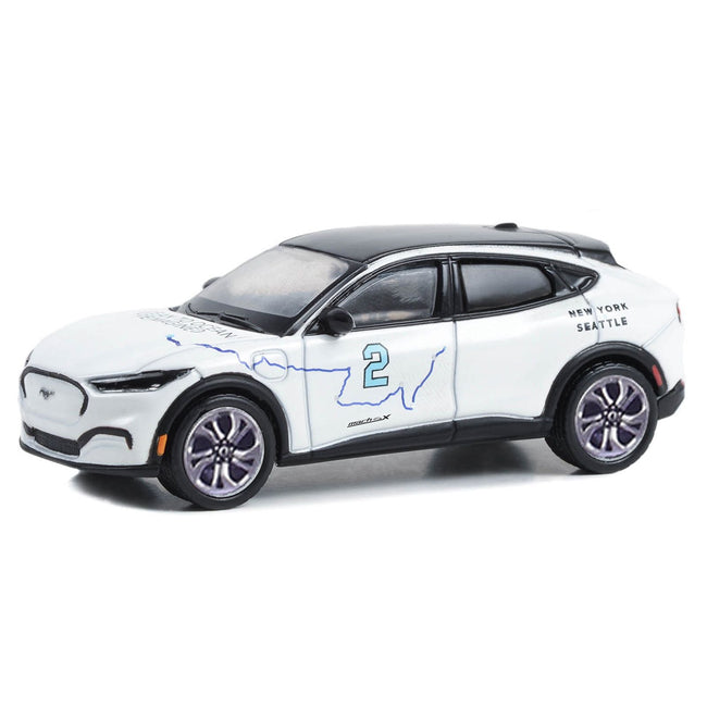 2021 Ford Mustang Mach-E #2 "New York to Seattle Transcontinental Tour" White with Black Top "Hobby Exclusive" Series 1/64 Diecast Model Car by Greenlight-Greenlight-ModelCars.com