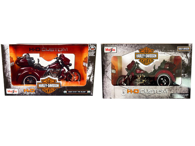 2021 Harley Davidson CVO Tri Glide Motorcycle Dark Red Metallic "H-D Custom" 1/12 Diecast Model Car by Maisto-Maisto-ModelCars.com