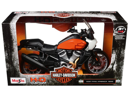 2021 Harley Davidson Pan America 1250 Motorcycle Orange and Black "H-D Custom" 1/12 Diecast Model by Maisto-Maisto-ModelCars.com