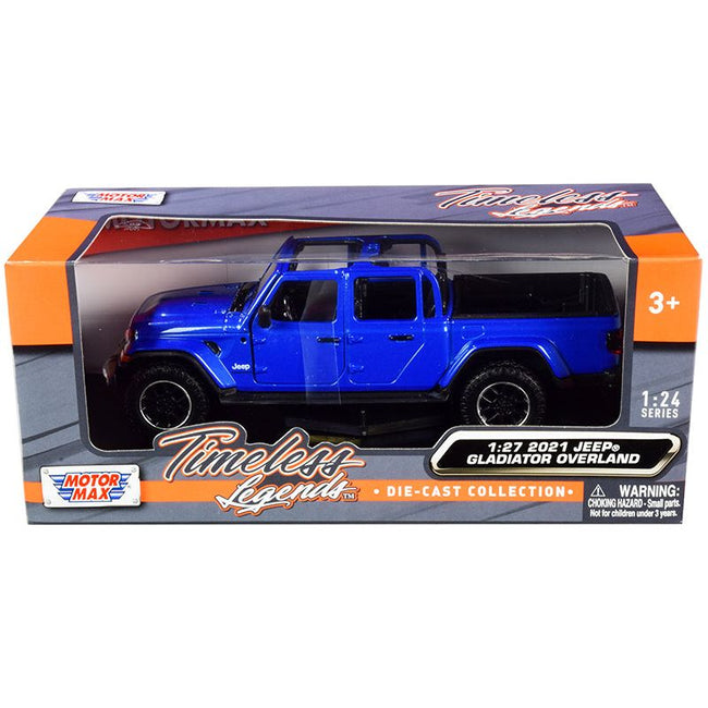 2021 Jeep Gladiator Overland (Open Top) Pickup Truck Blue Metallic 1/24 - 1/27 Diecast Model Car by Motormax - Motormax - ModelCars.com